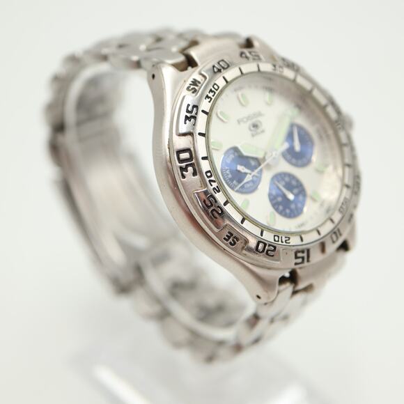 Fossil Blue Panda 40mm Watch 24 Hour Calendar Steel Bracelet BQ8775 New Battery - Picture 9 of 12